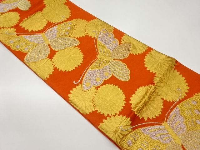 菊・蝶模様織出し袋帯